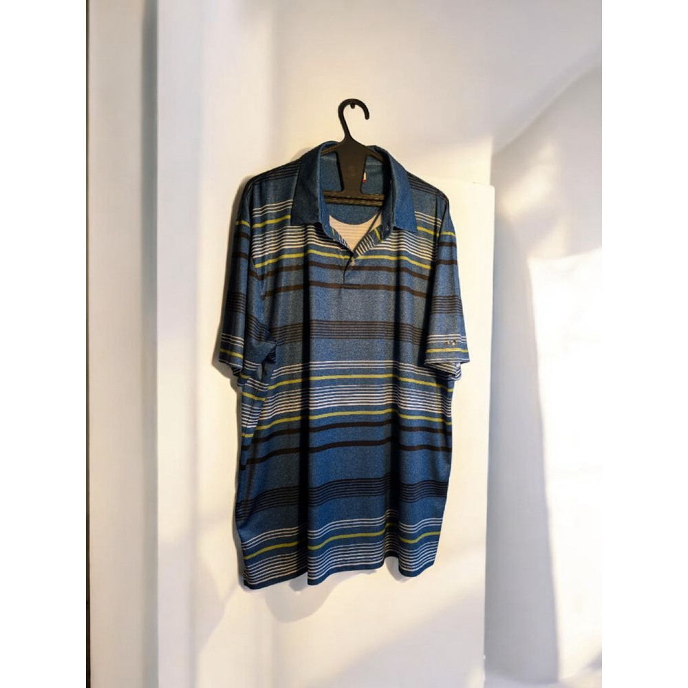 Grand Slam Mens Striped Polo Shirt Blue Black XXL